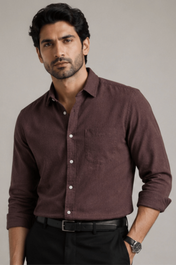 Men's Solid Deep Wine Linen Shirt