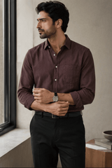 Men's Solid Deep Wine Linen Shirt