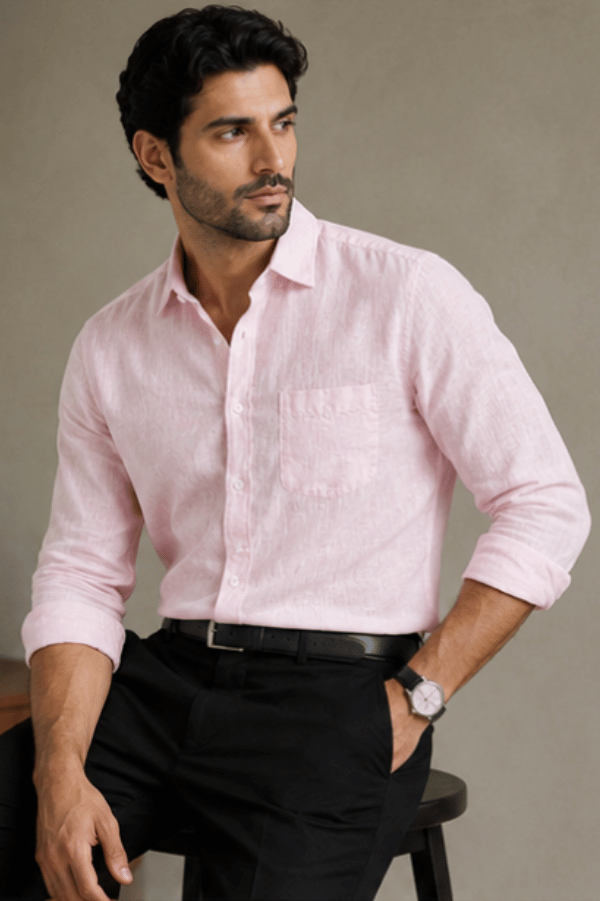 Men's Solid Blush Pink Linen Shirt