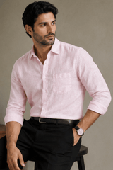 Men's Solid Blush Pink Linen Shirt
