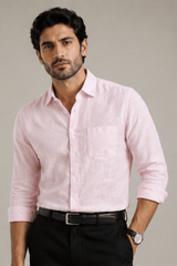 Men's Solid Blush Pink Linen Shirt
