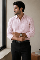 Men's Solid Blush Pink Linen Shirt