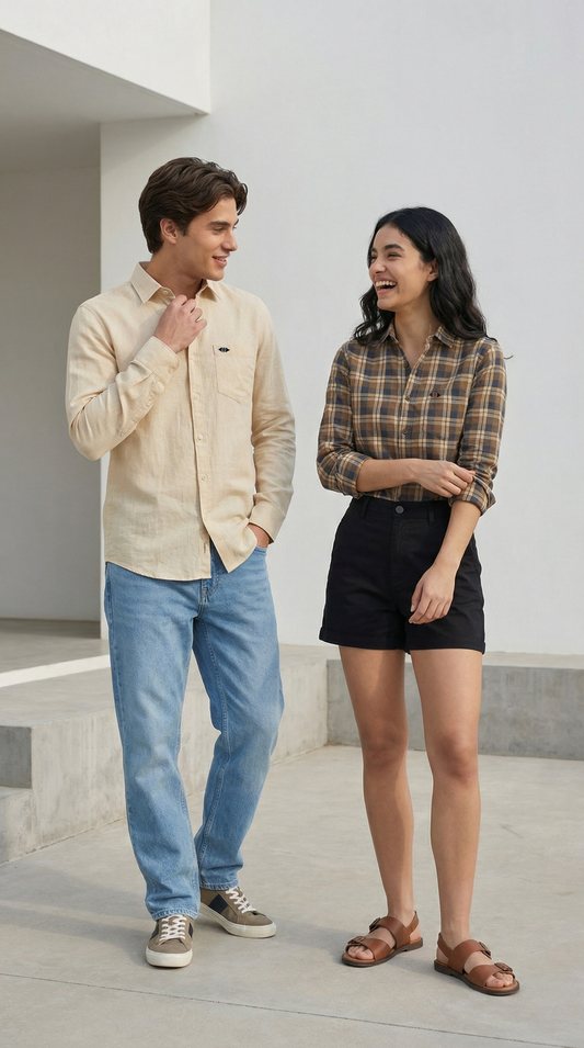 Desert Sand Linen & Yellow Heritage Checks Couple Set