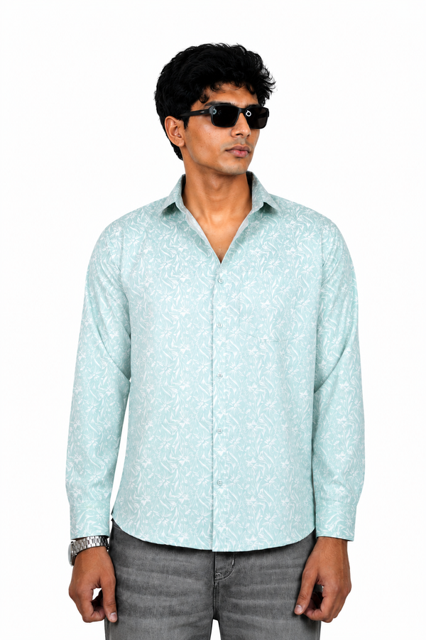 Aqua Blue Printed Shirt