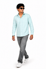 Aqua Blue Printed Shirt