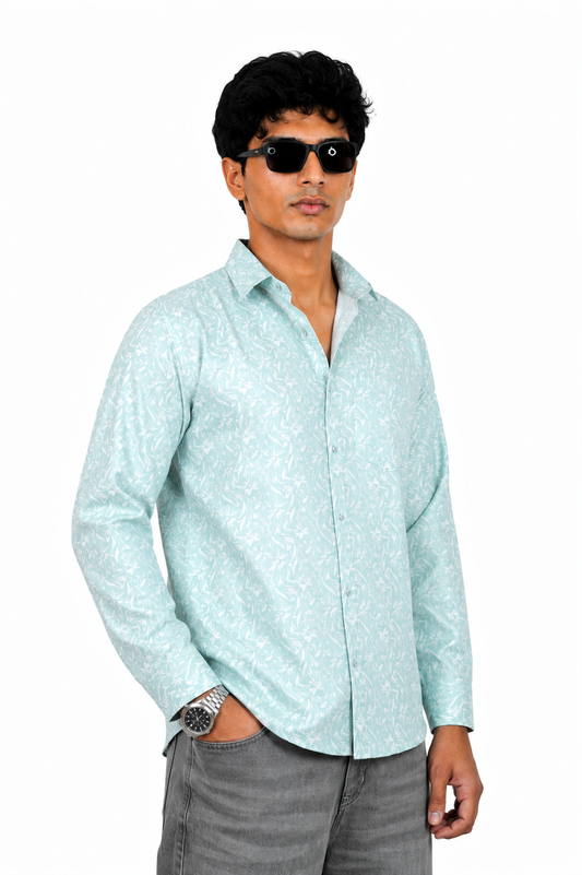 Aqua Blue Printed Shirt