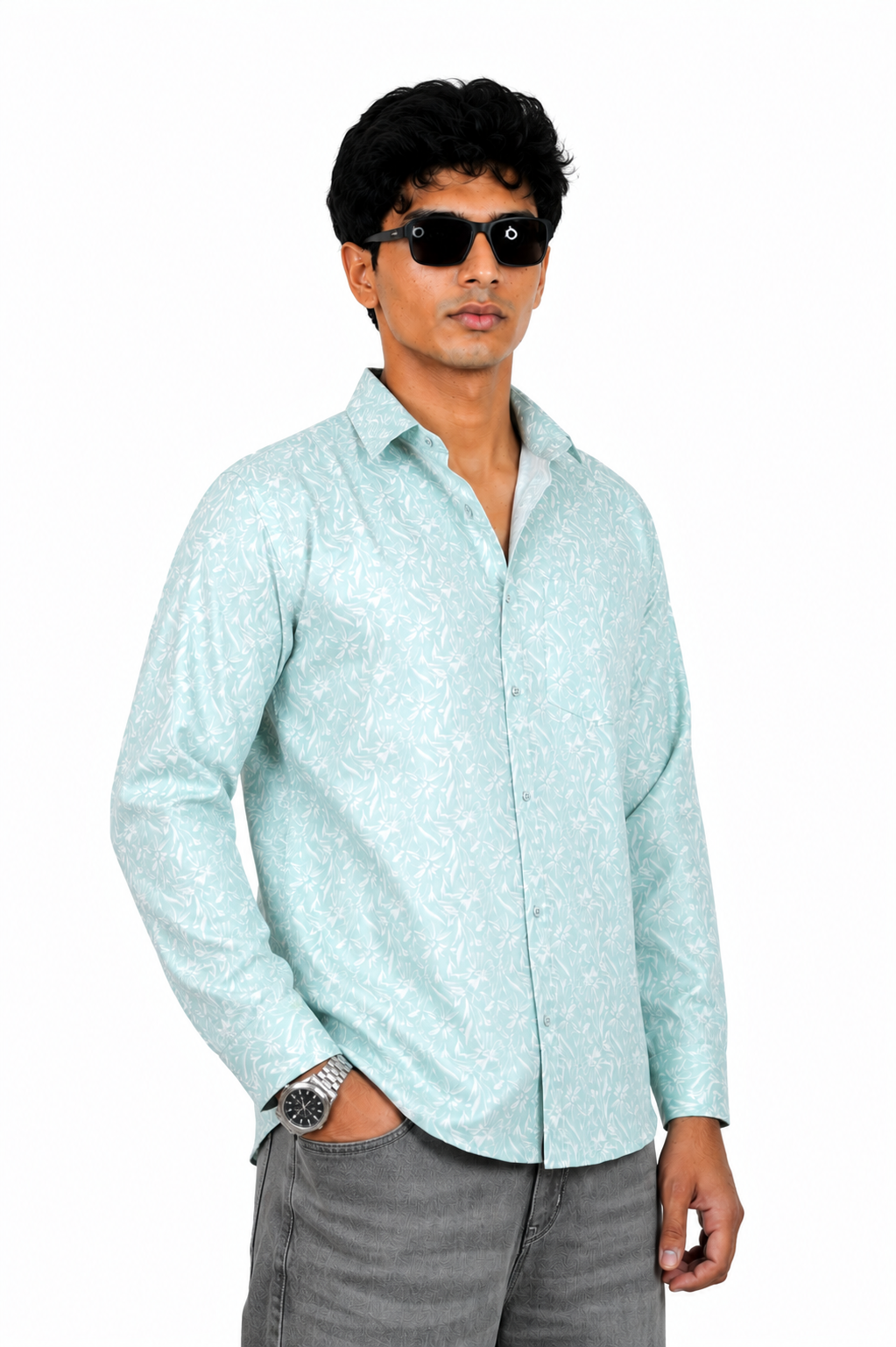 Aqua Blue Printed Shirt