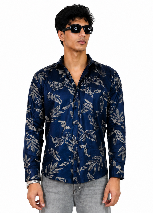 Indigo Leaf printed shirt