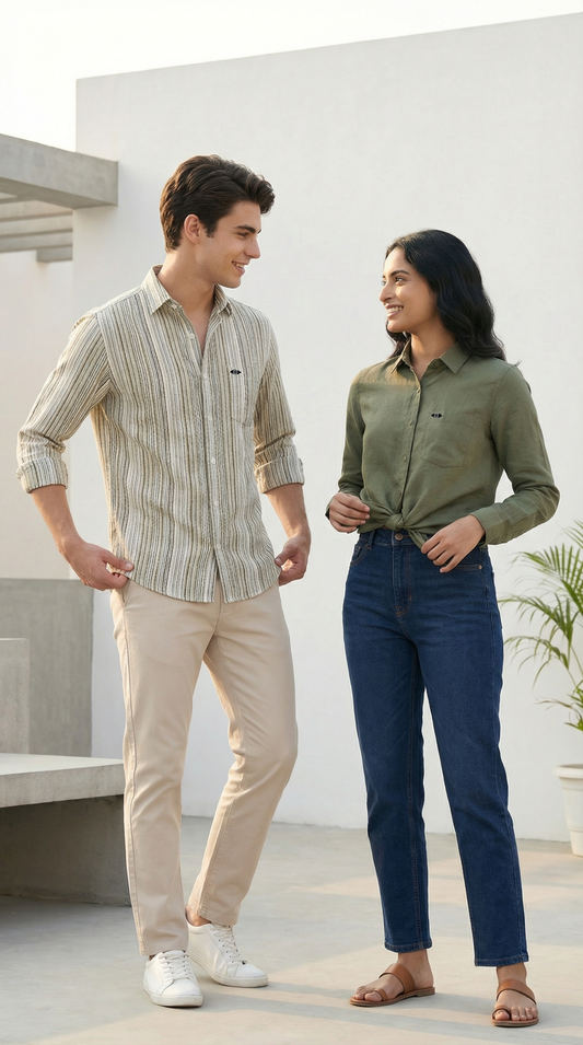 Heavy Green Textured Linen & Old Money Olive Linen Couple Set