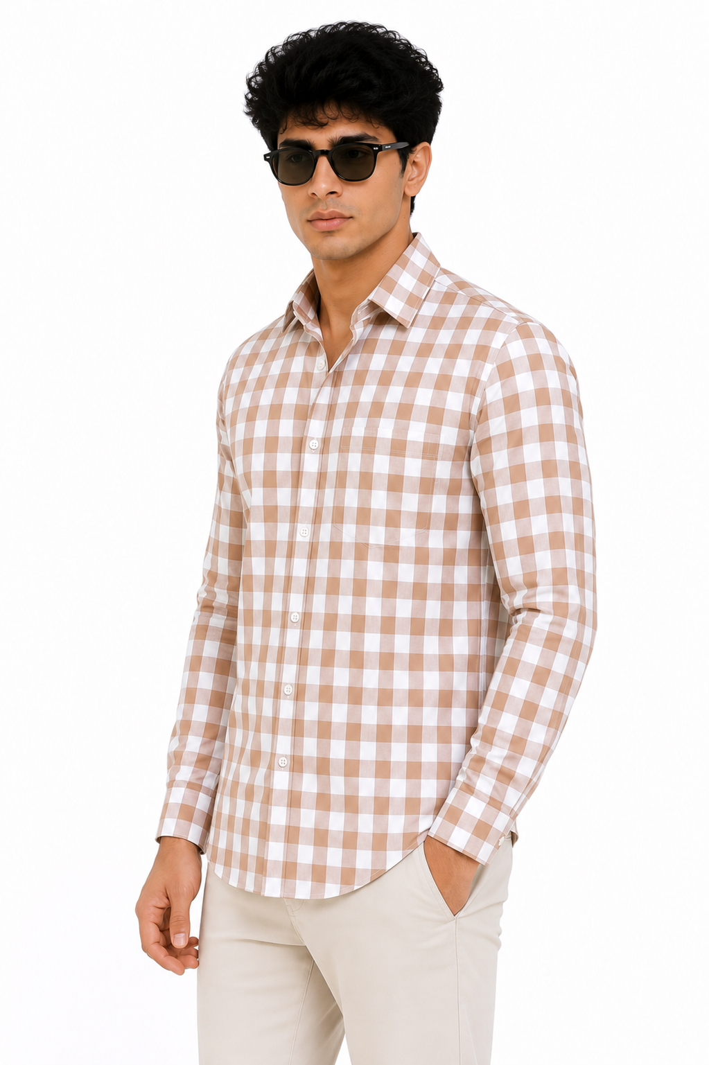 Beige Check Shirt