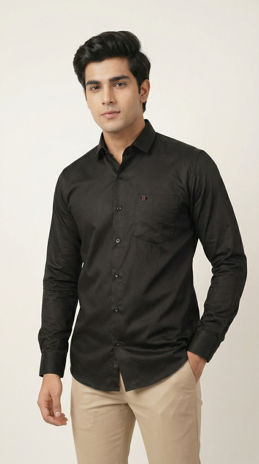 Midnight Black Satin Shirt