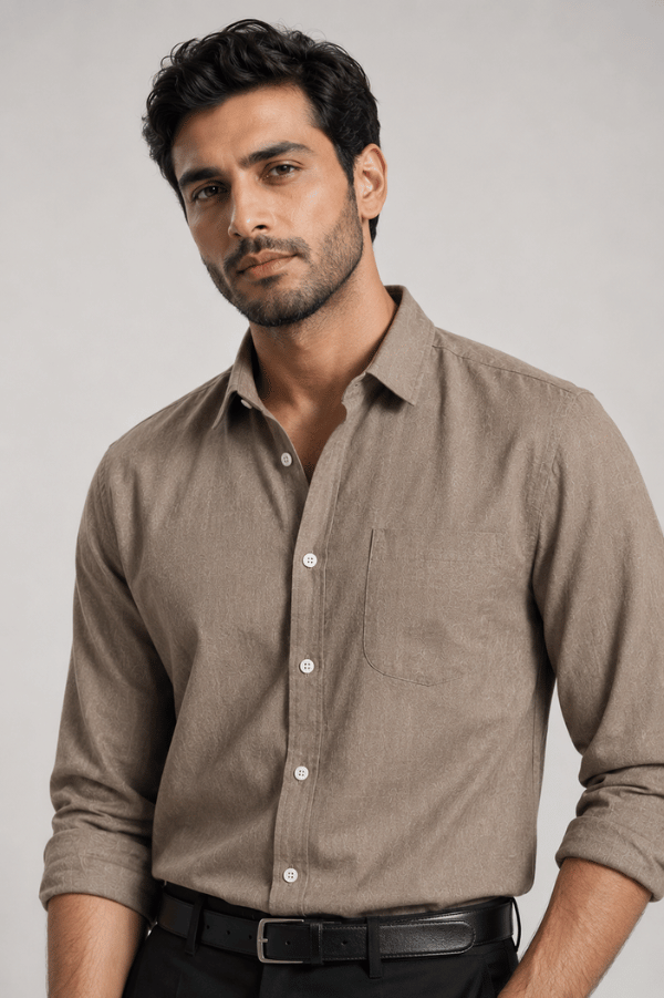 Men's Solid Linen Shirt in Chocolate Brown