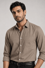 Men's Solid Linen Shirt in Chocolate Brown