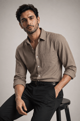 Men's Solid Linen Shirt in Chocolate Brown