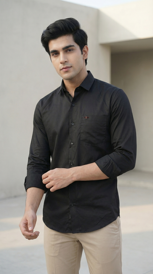 Midnight Black Satin Shirt