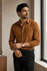 Men's Solid Camel Linen Shirt