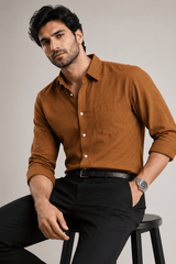 Men's Solid Camel Linen Shirt