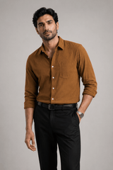 Men's Solid Camel Linen Shirt