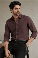 Men's Solid Deep Wine Linen Shirt