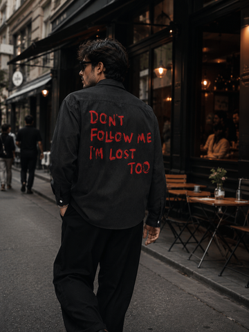 Don’t Follow Me – Black Linen Statement Shirt