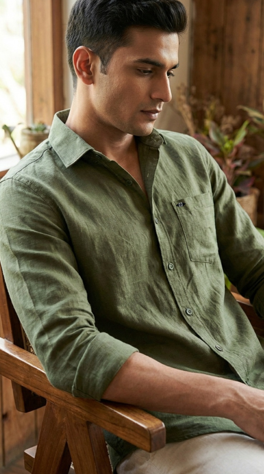 Old Money Olive Linen & Grey‑Black Checkmate Couple Set