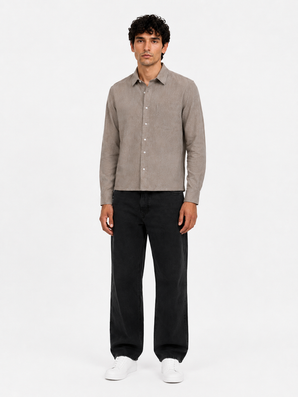 Men's Solid Straight Fit Linen Shirt in Light Grey