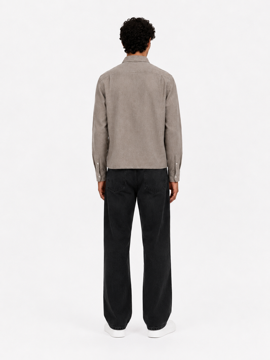 Men's Solid Straight Fit Linen Shirt in Light Grey