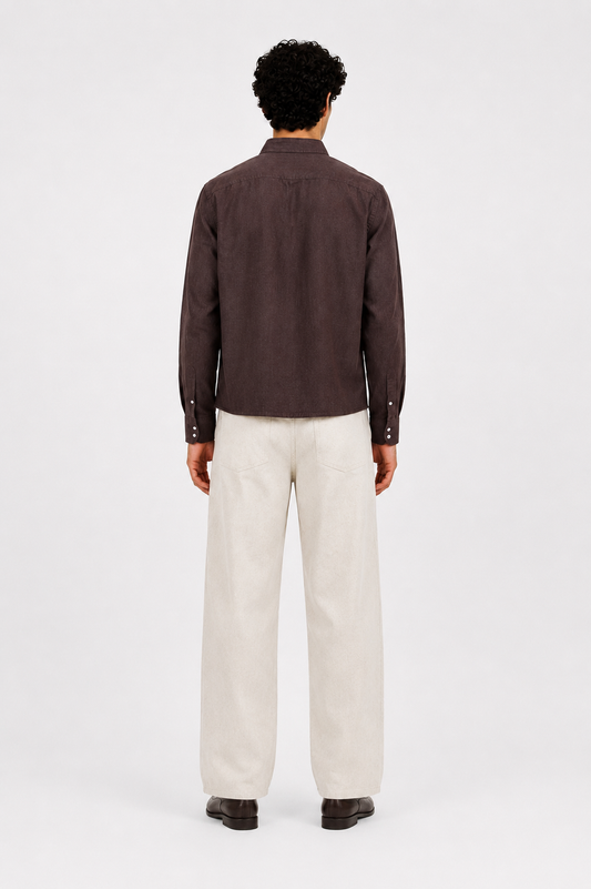 Men's Solid Straight Fit Dark Chocolate Shade Linen Shirt