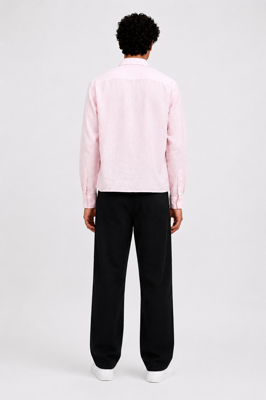 Men's Solid Straight Fit Blush Pink Shade Linen Shirt