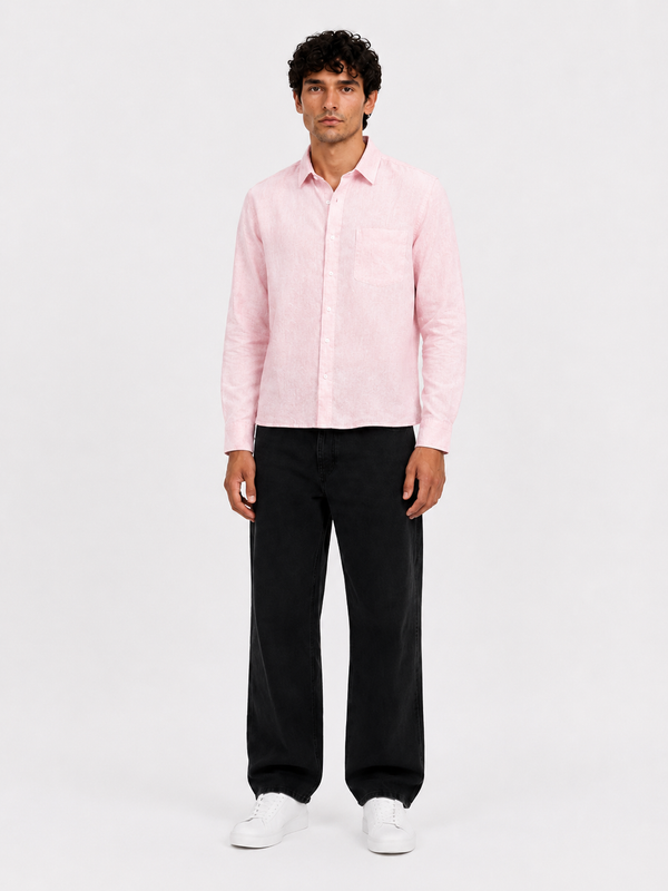 Men's Solid Straight Fit Blush Pink Shade Linen Shirt