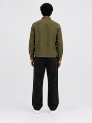Men's Solid Straight Fit Olive Green Linen Shirt