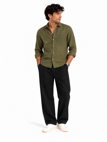 Olive Green Linen Blend Shirt