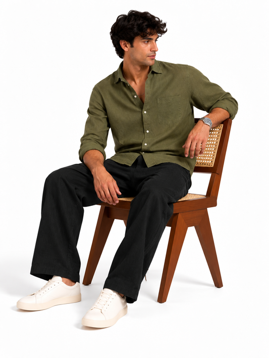 Olive Green Linen Blend Shirt