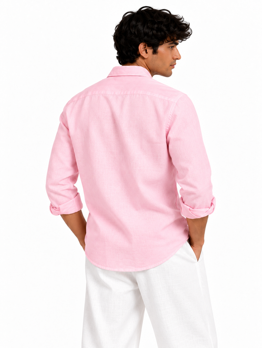 Men’s Premium Linen Shirt & Relaxed Fit Pant Set – Soft Pink