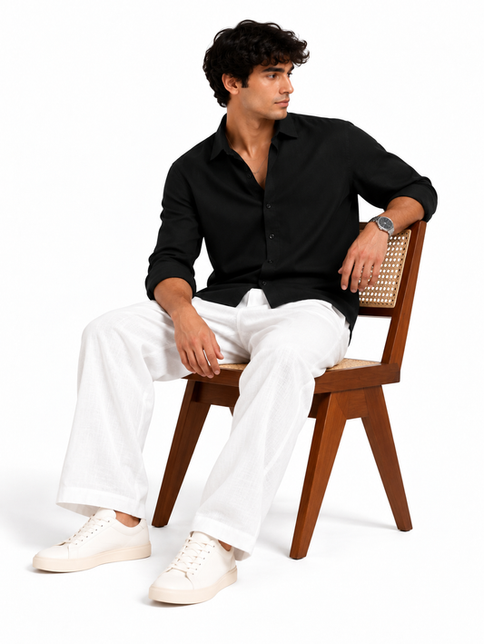 Black Linen Blend Shirt