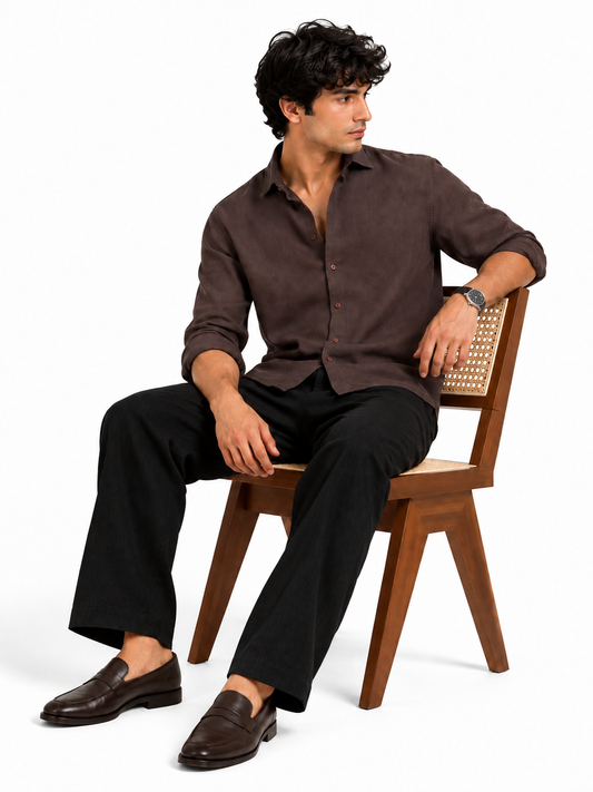 Dark Chocolate Linen Blend Shirt