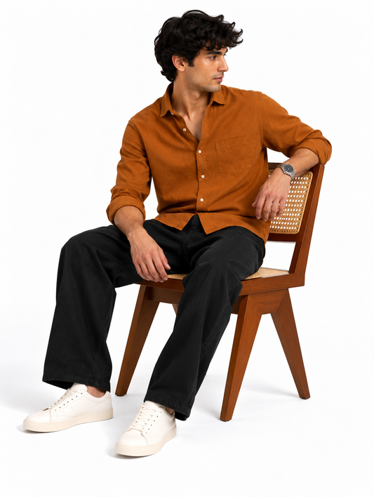 Camel Linen Blend Shirt