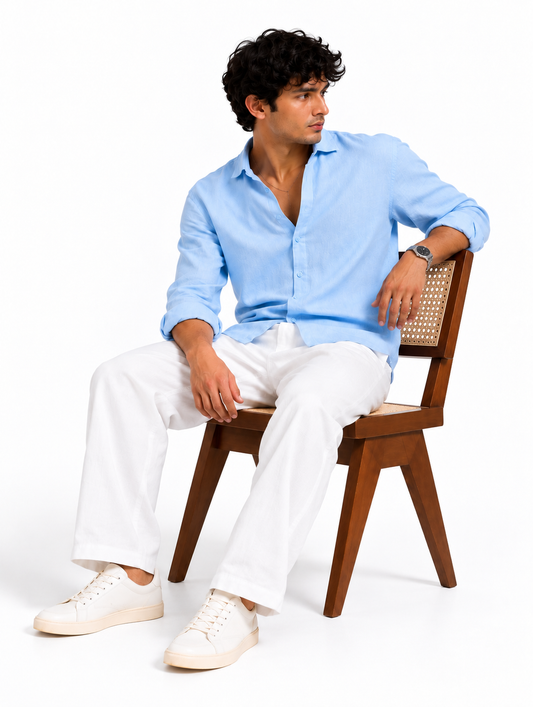 Sky Blue Linen Blend Shirt