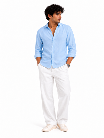 Sky Blue Linen Blend Shirt