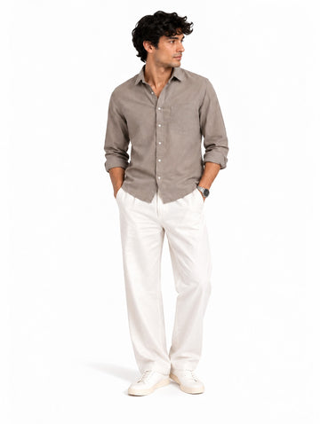 Men’s Premium Linen Shirt & Relaxed Fit Pant Set – Taupe Grey