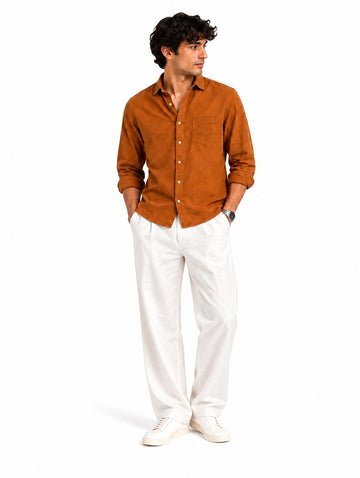 Men’s Premium Linen Shirt & Relaxed Fit Pant Set – Burnt Orange