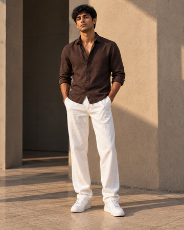 Men’s Premium Linen Shirt & Relaxed Fit Pant Set – Chocolate Brown