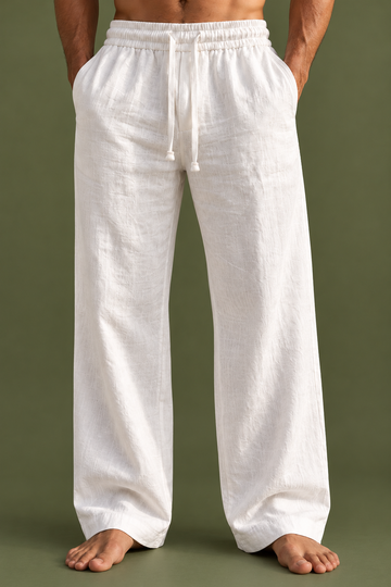 White Linen  Blend Wide-Leg Trousers – Relaxed Fit